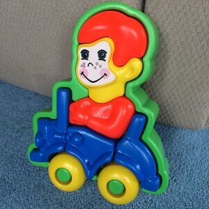 Vintage Chunky 3-D Plastic Puzzle Toy Boy in a Car Tray & 8 Pc